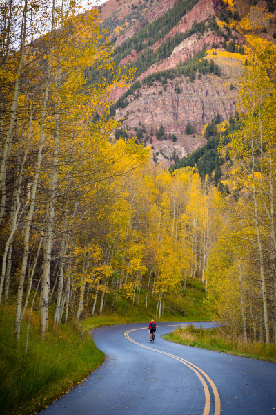 Biking down Maroon Creek Road